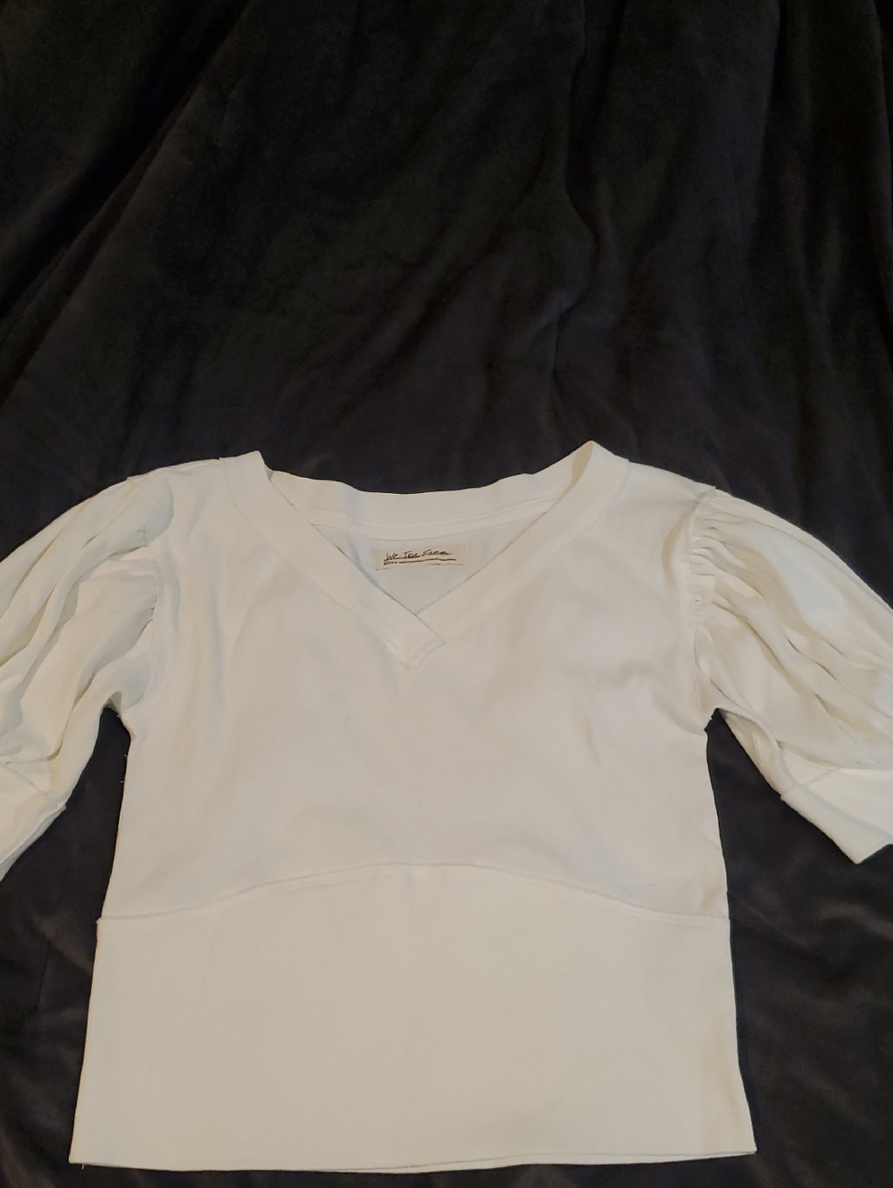 NEW Free People Ivory White Ribbed V-Neck Goddess Tee M